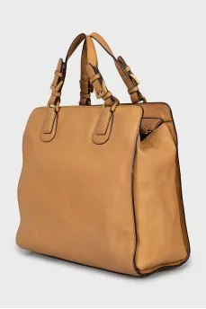 Orange leather tote bag