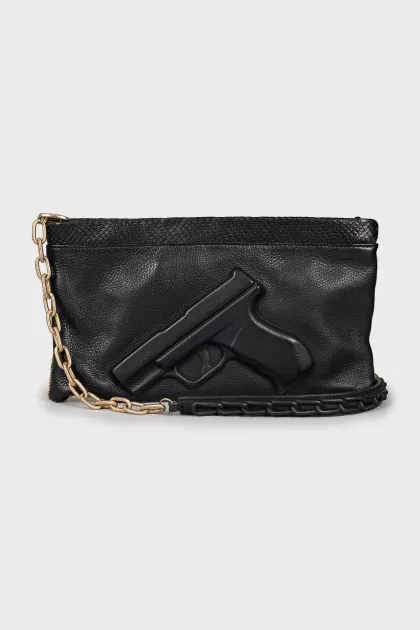 Black embossed leather bag