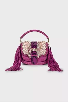 Purple Leather Bag with Crystals