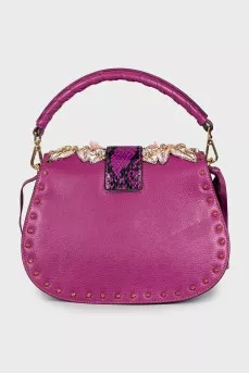 Purple Leather Bag with Crystals