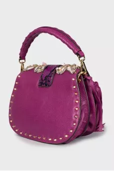 Purple Leather Bag with Crystals