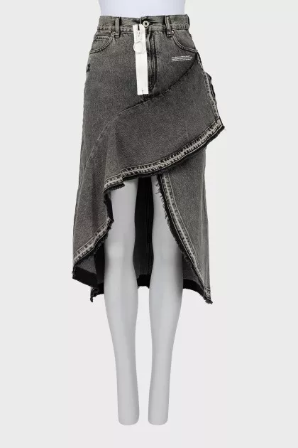 Asymmetrical denim skirt in gray