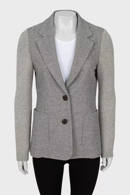 Gray jacket with knitted sleeves