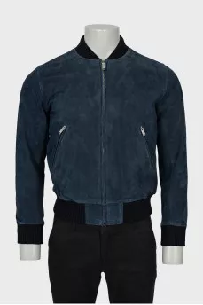Men's leather bomber jacket in blue