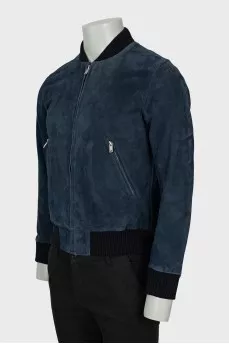 Men's leather bomber jacket in blue