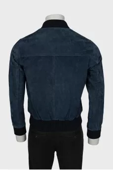 Men's leather bomber jacket in blue