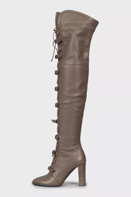 Leather over the knee boots with straps