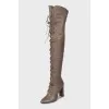 Leather over the knee boots with straps