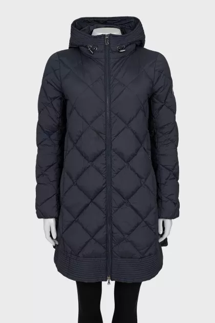 Quilted jacket with a hood in blue