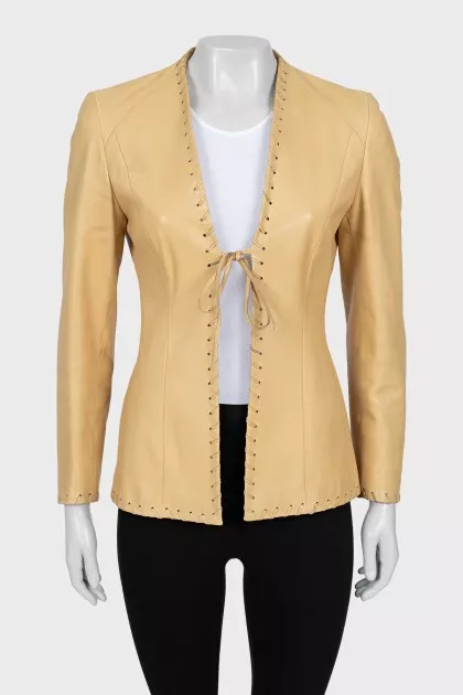 Leather jacket with ties
