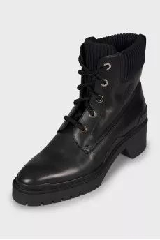 Black leather lace-up boots