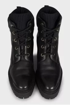 Black leather lace-up boots