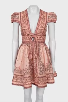 Paisley print linen and silk dress
