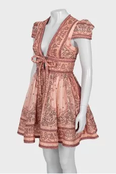 Paisley print linen and silk dress