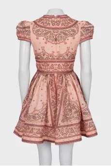 Paisley print linen and silk dress