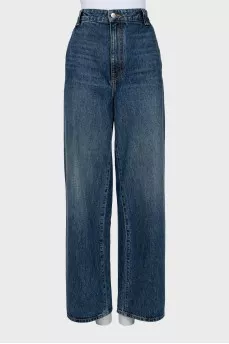 Wide leg jeans with distressed effect