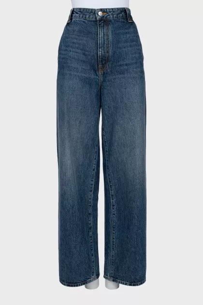 Wide leg jeans with distressed effect