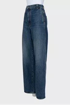 Wide leg jeans with distressed effect