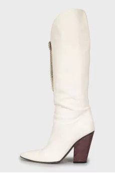 White leather boots with rhinestones
