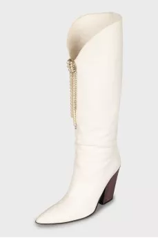 White leather boots with rhinestones