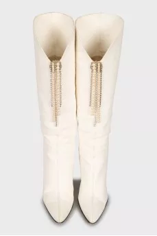 White leather boots with rhinestones