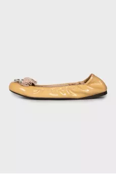 Yellow ballet flats with rhinestones