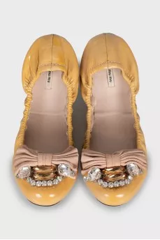 Yellow ballet flats with rhinestones