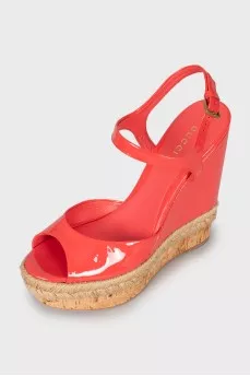 Patent leather wedge sandals