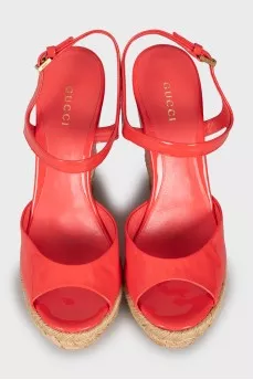 Patent leather wedge sandals