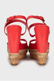 Patent leather wedge sandals