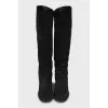 Suede boots with gold buckles