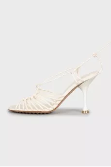 White leather lace-up sandals