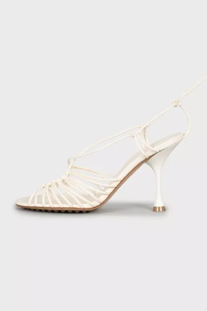 White leather lace-up sandals
