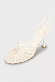 White leather lace-up sandals