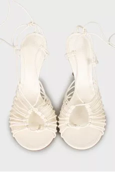 White leather lace-up sandals
