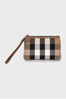 Clutch with branded print and tag