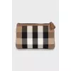 Clutch with branded print and tag