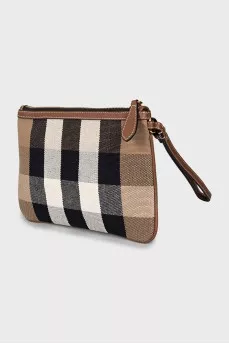 Clutch with branded print and tag