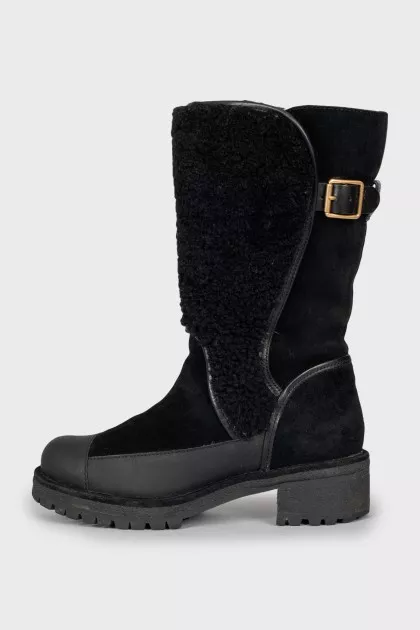 Insulated boots made of leather and suede