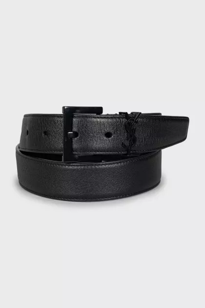 Black leather belt with brand logo