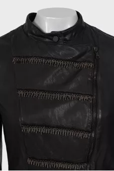 Brown leather jacket with zipper