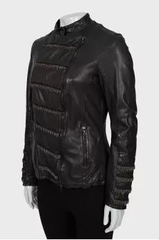 Brown leather jacket with zipper