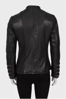 Brown leather jacket with zipper