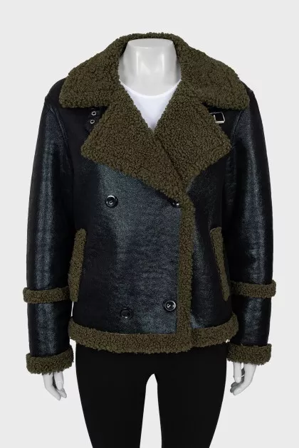 Black straight cut sheepskin coat