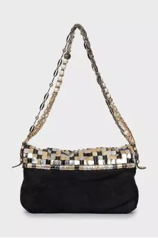 Suede bag with decorated handles