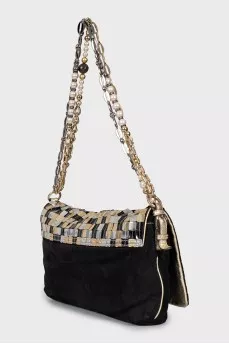 Suede bag with decorated handles