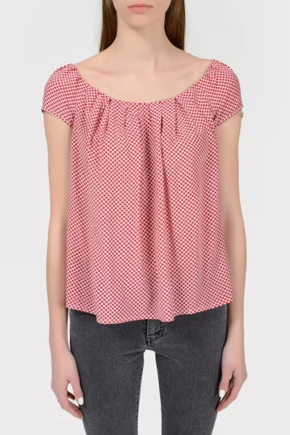 Blouse in small print with short sleeves