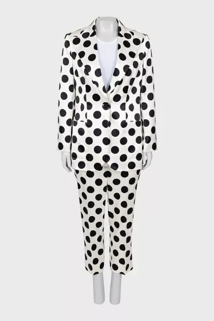 White polka dot suit with tag