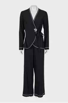 Wrap-around pants and cardigan suit