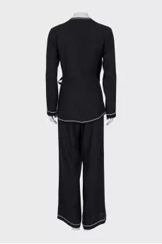 Wrap-around pants and cardigan suit